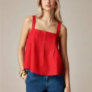 J. Crew Bow Back Red Square-Neck Pintuck Tank